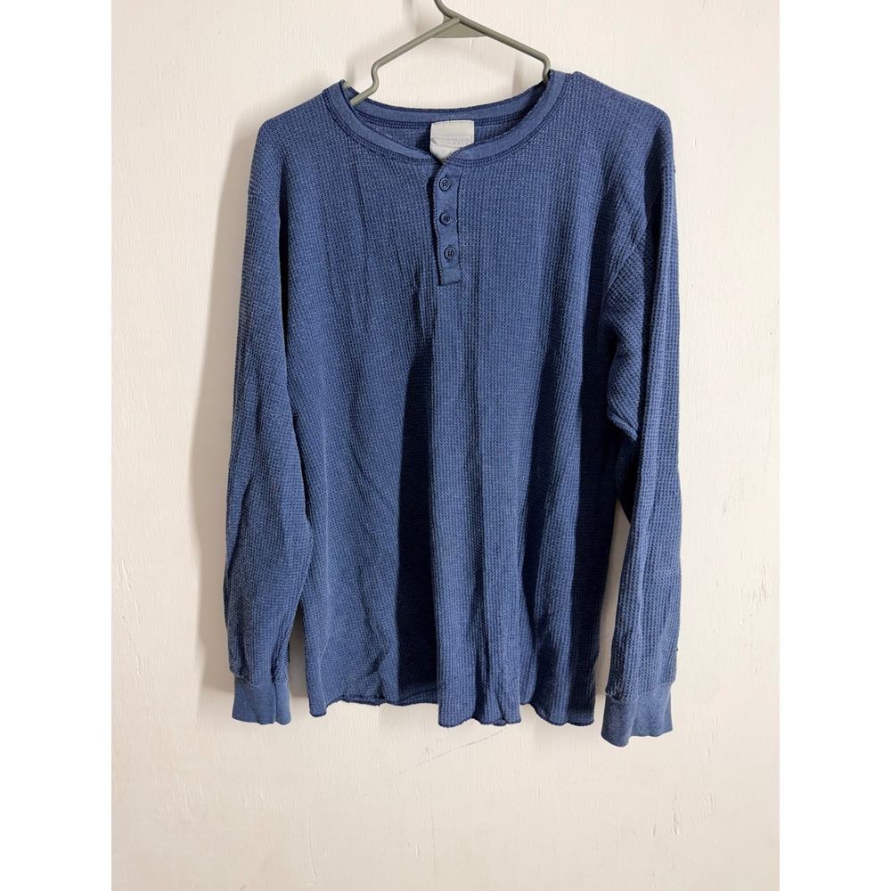 Fruit of the Loom Thermals Blue Waffle Knit Henley Long Sleeve Shirt 2X